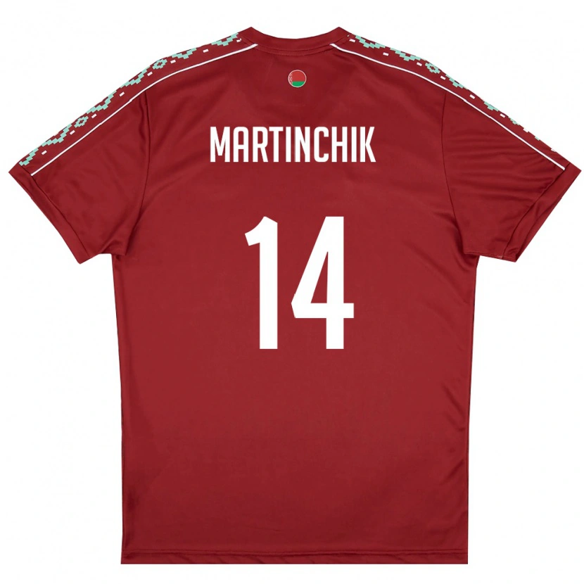 Danxen Hombre Camiseta Bielorrusia Kirill Martinchik #14 Rojo Oscuro Blanco 1ª Equipación 26-28 La Camisa
