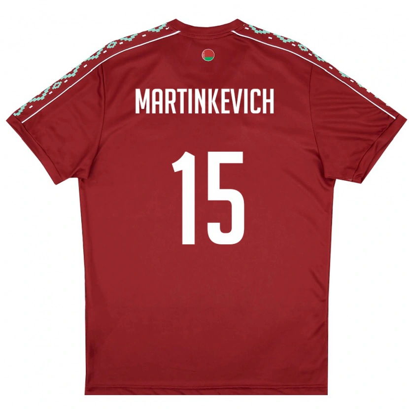 Danxen Hombre Camiseta Bielorrusia Vadim Martinkevich #15 Rojo Oscuro Blanco 1ª Equipación 26-28 La Camisa
