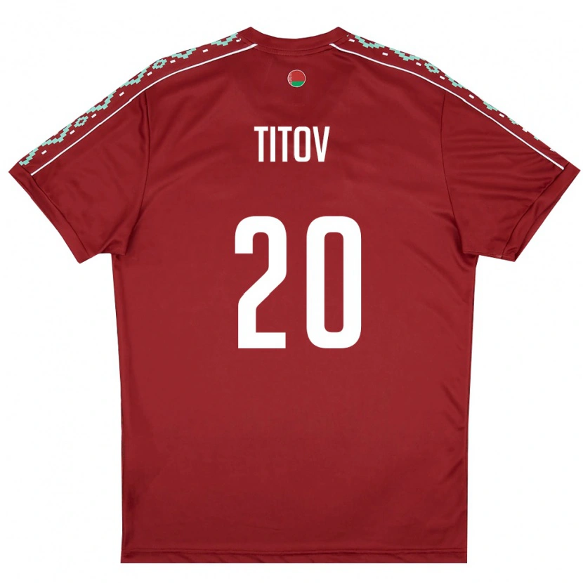 Danxen Hombre Camiseta Bielorrusia Marat Titov #20 Rojo Oscuro Blanco 1ª Equipación 26-28 La Camisa