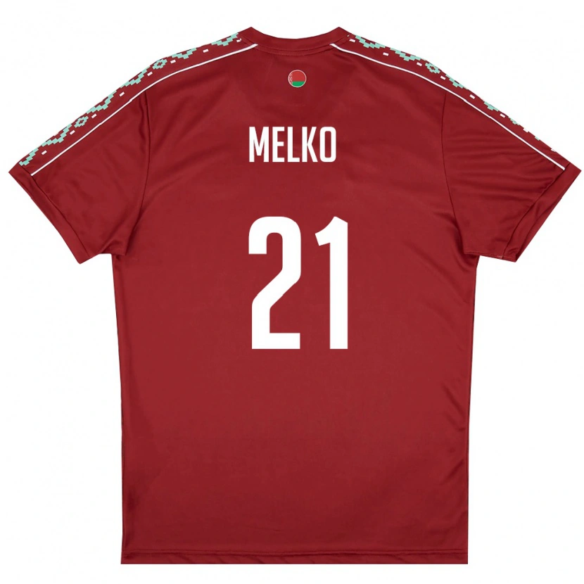 Danxen Hombre Camiseta Bielorrusia Vladislav Melko #21 Rojo Oscuro Blanco 1ª Equipación 26-28 La Camisa
