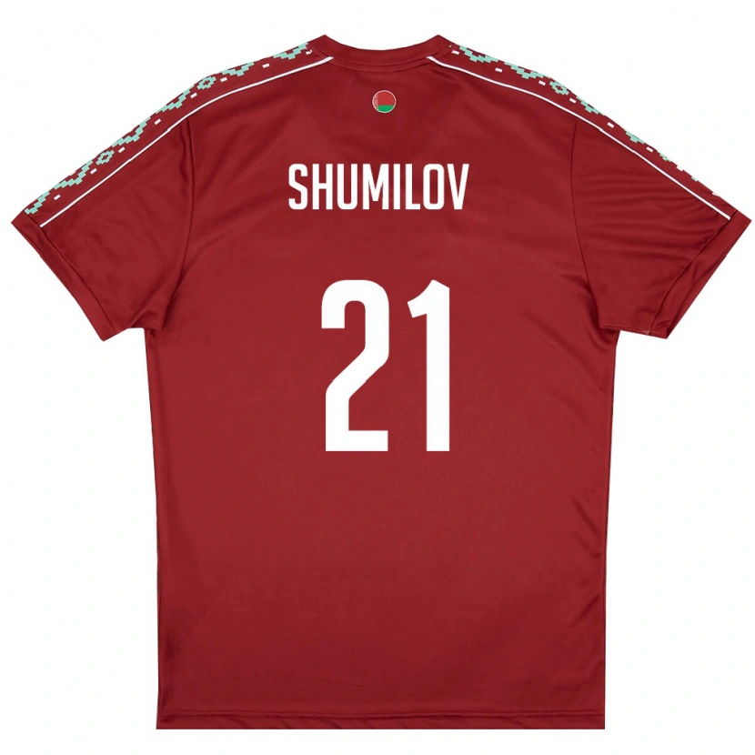 Danxen Hombre Camiseta Bielorrusia Arseniy Shumilov #21 Rojo Oscuro Blanco 1ª Equipación 26-28 La Camisa