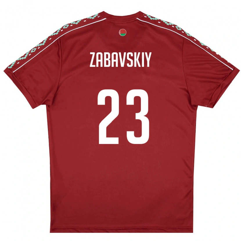 Danxen Hombre Camiseta Bielorrusia Matvey Zabavskiy #23 Rojo Oscuro Blanco 1ª Equipación 26-28 La Camisa