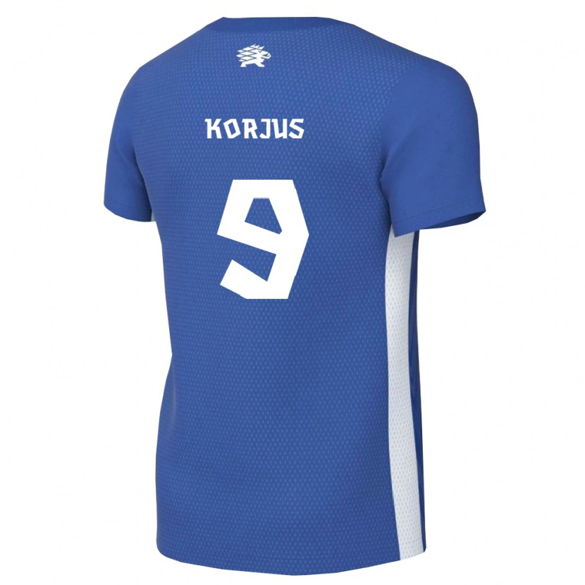 Danxen Hombre Camiseta Estonia Uku Korjus #9 Azul Oscuro Blanco 1ª Equipación 26-28 La Camisa