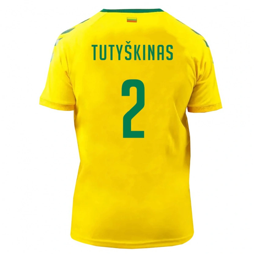 Danxen Hombre Camiseta Lituania Artemijus Tutyskinas #2 Amarillo Verde 1ª Equipación 26-28 La Camisa