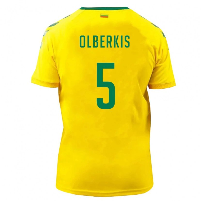 Danxen Hombre Camiseta Lituania Sigitas Olberkis #5 Amarillo Verde 1ª Equipación 26-28 La Camisa