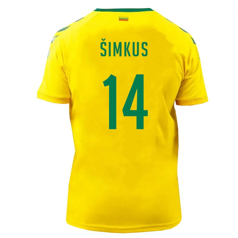 Danxen Hombre Camiseta Lituania Domantas Šimkus #14 Amarillo Verde 1ª Equipación 26-28 La Camisa