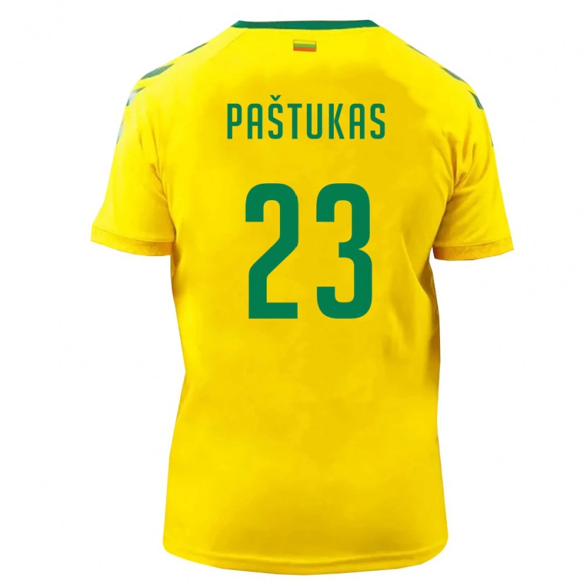 Danxen Hombre Camiseta Lituania Justas Paštukas #23 Amarillo Verde 1ª Equipación 26-28 La Camisa