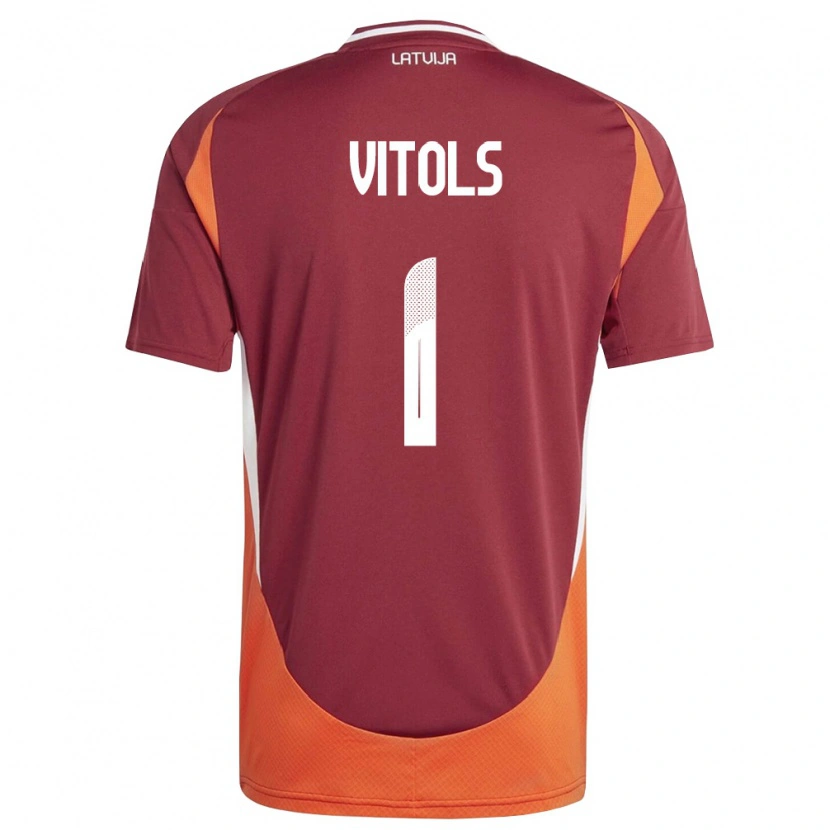 Danxen Hombre Camiseta Letonia Rodrigo Vitols #1 Rojo Oscuro Blanco Naranja 1ª Equipación 26-28 La Camisa