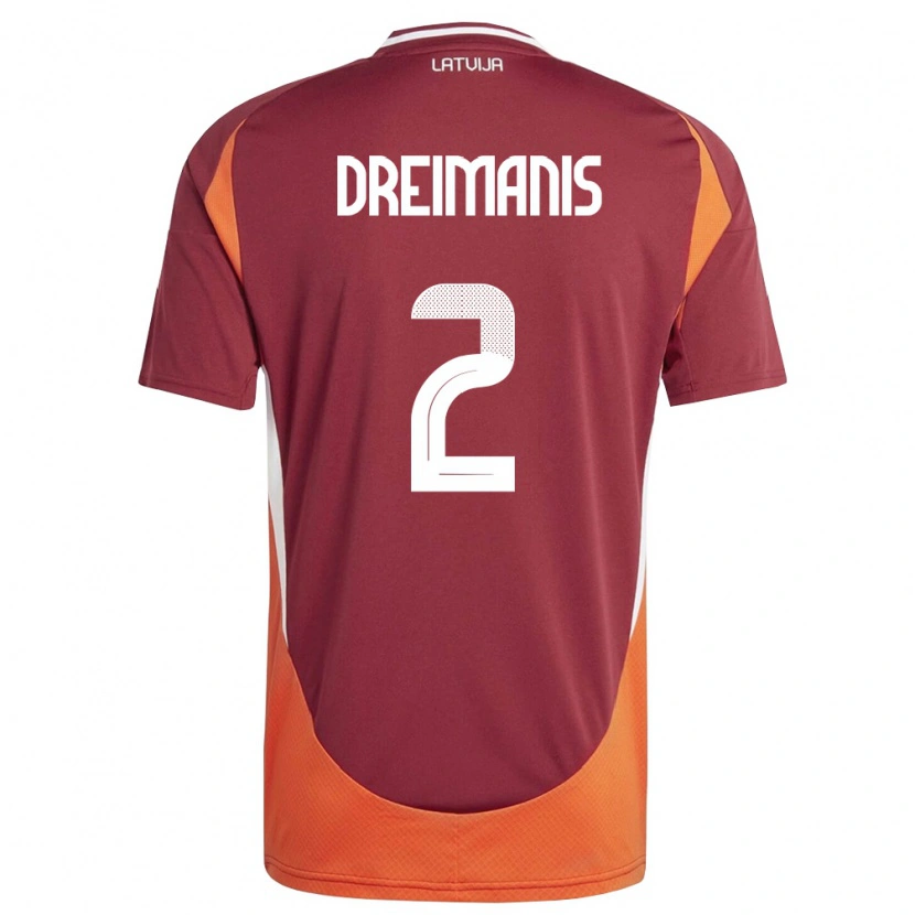 Danxen Hombre Camiseta Letonia Adams Dreimanis #2 Rojo Oscuro Blanco Naranja 1ª Equipación 26-28 La Camisa