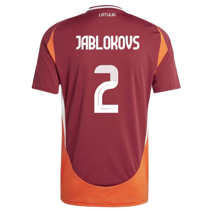 Danxen Hombre Camiseta Letonia Roberts Jablokovs #2 Rojo Oscuro Blanco Naranja 1ª Equipación 26-28 La Camisa