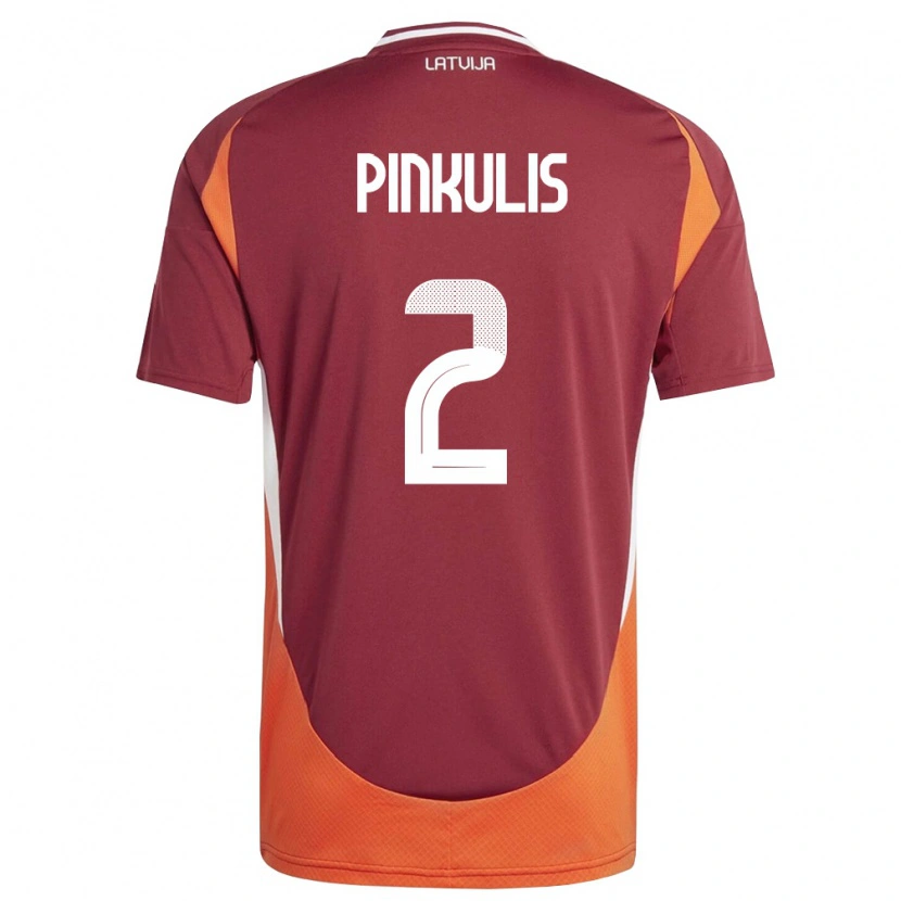 Danxen Hombre Camiseta Letonia Pauls Pinkulis #2 Rojo Oscuro Blanco Naranja 1ª Equipación 26-28 La Camisa