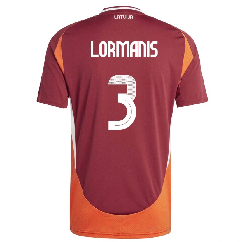 Danxen Hombre Camiseta Letonia Martins Lormanis #3 Rojo Oscuro Blanco Naranja 1ª Equipación 26-28 La Camisa