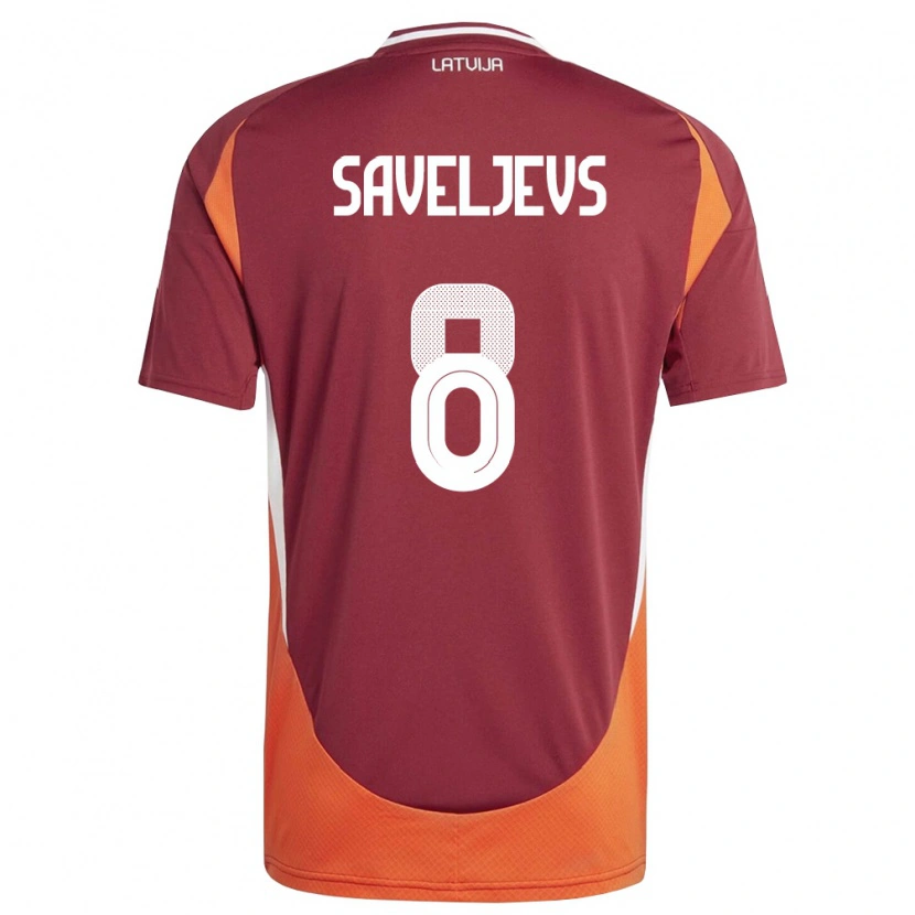 Danxen Hombre Camiseta Letonia Alims Saveljevs #8 Rojo Oscuro Blanco Naranja 1ª Equipación 26-28 La Camisa