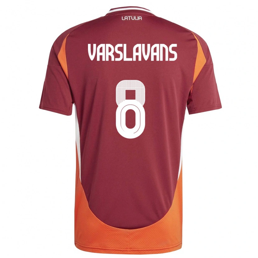 Danxen Hombre Camiseta Letonia Renars Varslavans #8 Rojo Oscuro Blanco Naranja 1ª Equipación 26-28 La Camisa