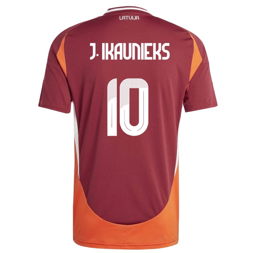 Danxen Hombre Camiseta Letonia Janis Ikaunieks #10 Rojo Oscuro Blanco Naranja 1ª Equipación 26-28 La Camisa