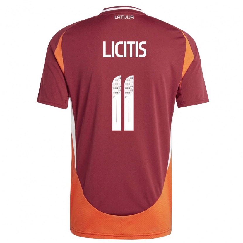 Danxen Hombre Camiseta Letonia Adrians Licitis #11 Rojo Oscuro Blanco Naranja 1ª Equipación 26-28 La Camisa