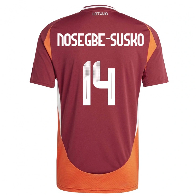 Danxen Hombre Camiseta Letonia Daniels Nosegbe-Suško #14 Rojo Oscuro Blanco Naranja 1ª Equipación 26-28 La Camisa
