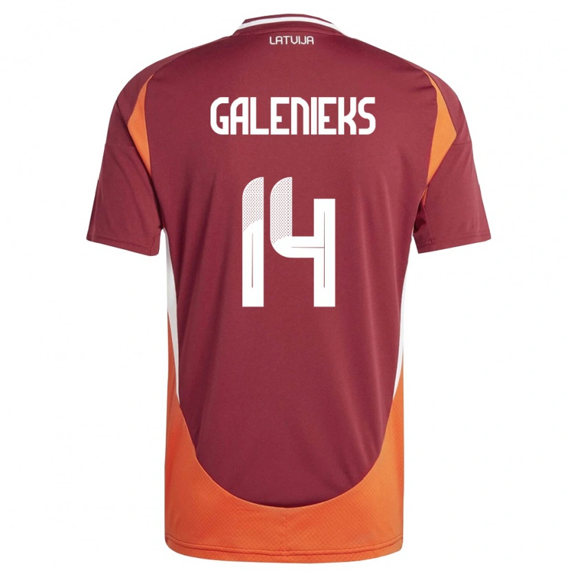 Danxen Hombre Camiseta Letonia Emils Galenieks #14 Rojo Oscuro Blanco Naranja 1ª Equipación 26-28 La Camisa