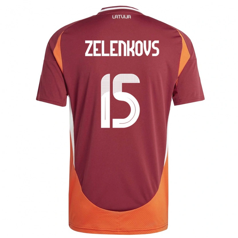 Danxen Hombre Camiseta Letonia Dmitrijs Zelenkovs #15 Rojo Oscuro Blanco Naranja 1ª Equipación 26-28 La Camisa