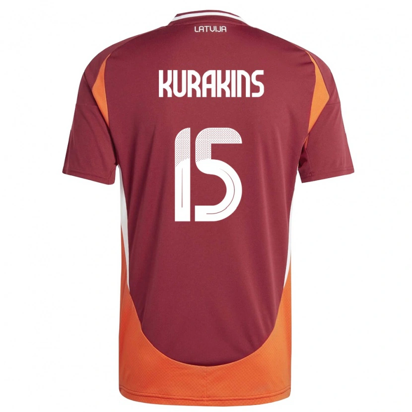 Danxen Hombre Camiseta Letonia Davids Kurakins #15 Rojo Oscuro Blanco Naranja 1ª Equipación 26-28 La Camisa