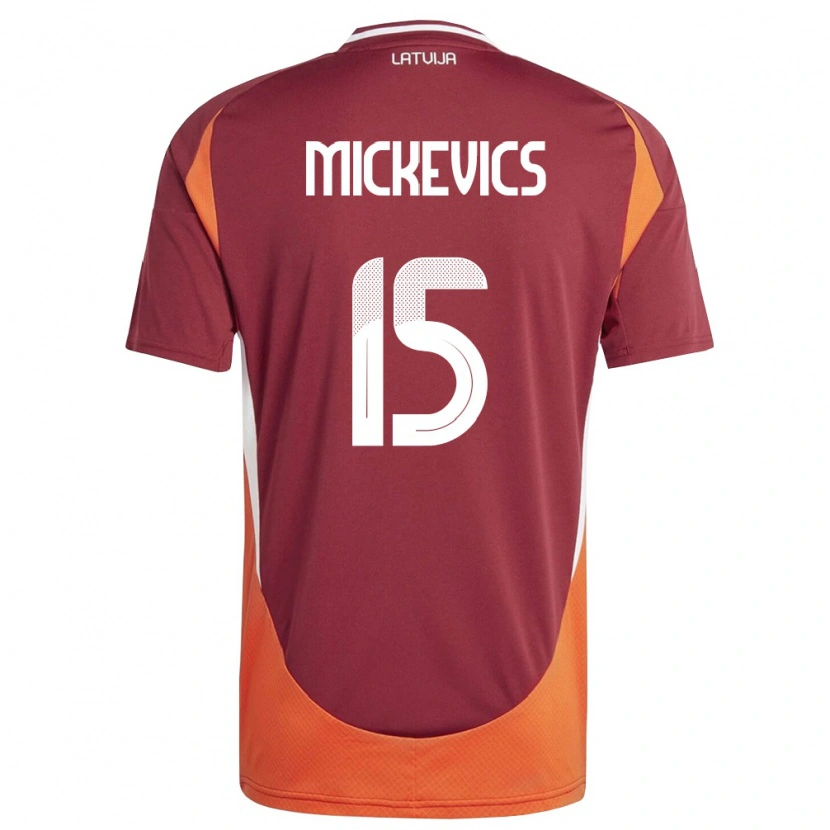 Danxen Hombre Camiseta Letonia Tomass Mickevics #15 Rojo Oscuro Blanco Naranja 1ª Equipación 26-28 La Camisa