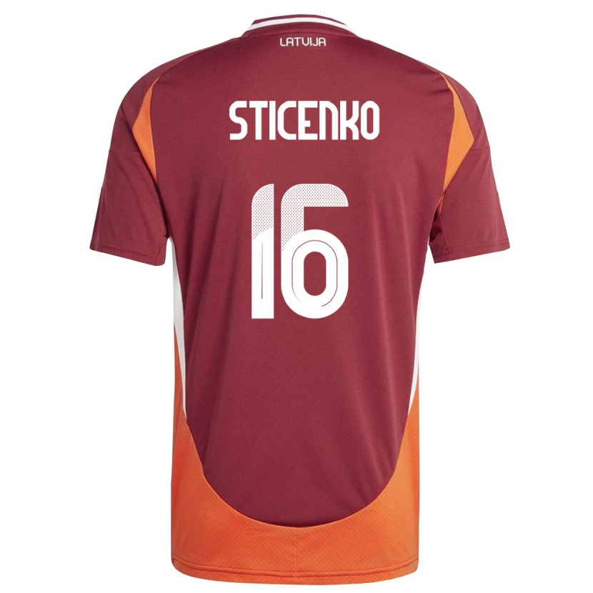 Danxen Hombre Camiseta Letonia Rafaels Sticenko #16 Rojo Oscuro Blanco Naranja 1ª Equipación 26-28 La Camisa