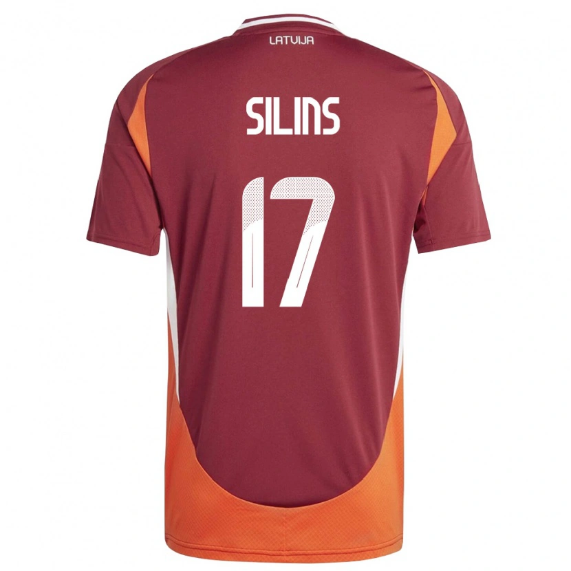Danxen Hombre Camiseta Letonia Miks Silins #17 Rojo Oscuro Blanco Naranja 1ª Equipación 26-28 La Camisa