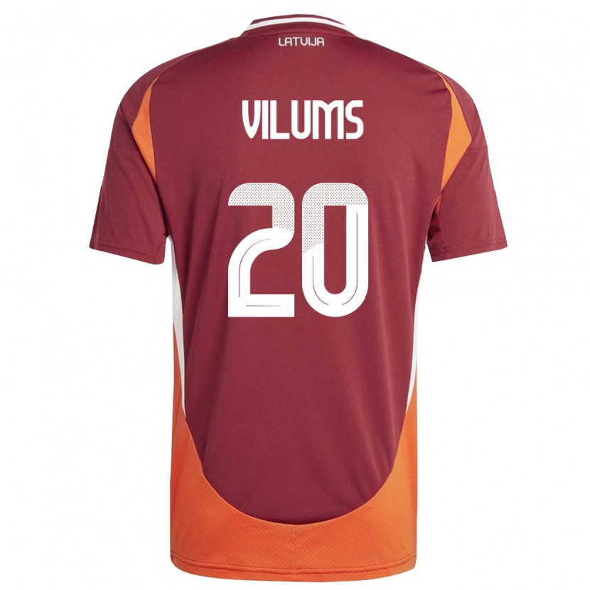 Danxen Hombre Camiseta Letonia Mariuss Vilums #20 Rojo Oscuro Blanco Naranja 1ª Equipación 26-28 La Camisa