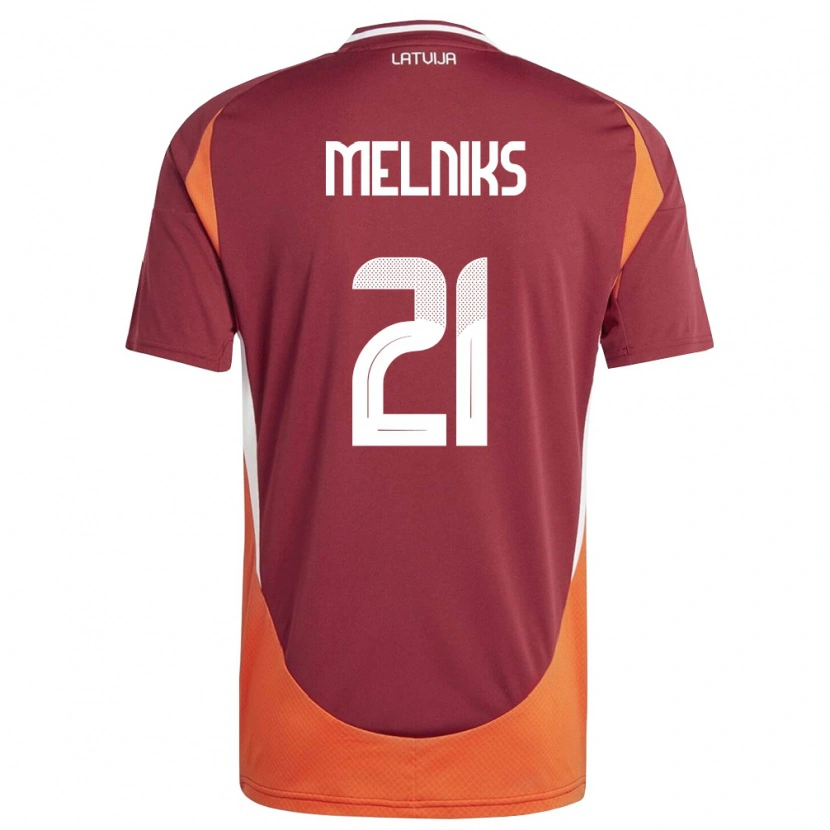 Danxen Hombre Camiseta Letonia Deniss Melniks #21 Rojo Oscuro Blanco Naranja 1ª Equipación 26-28 La Camisa