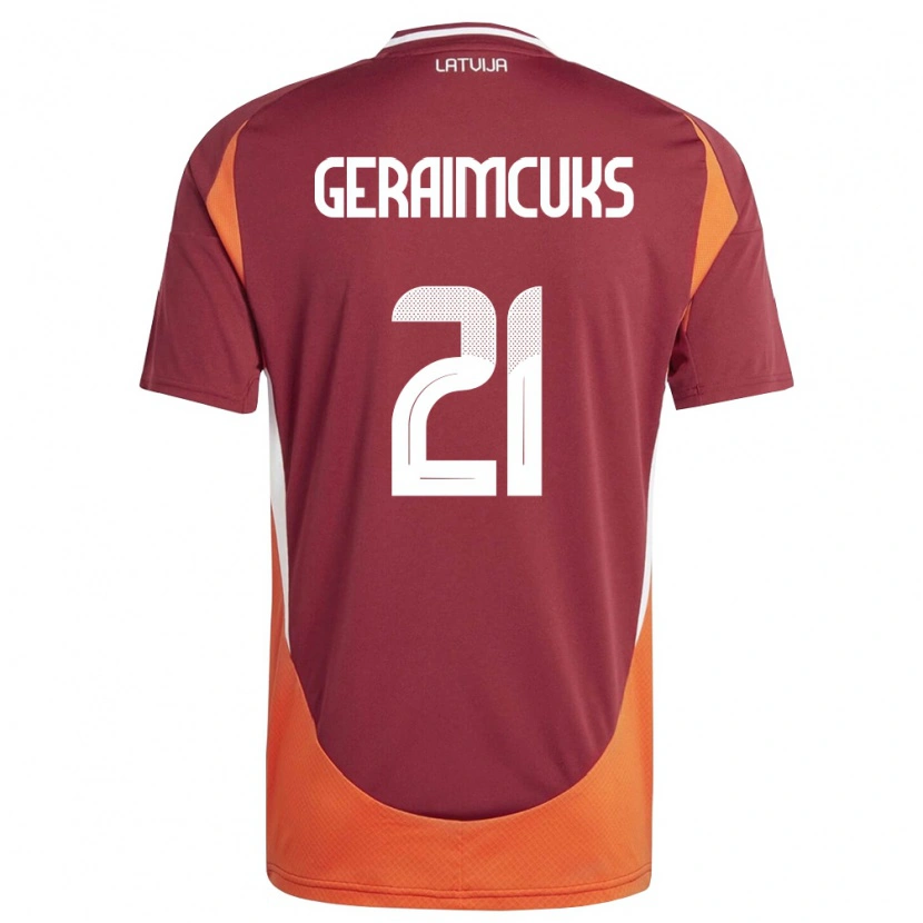 Danxen Hombre Camiseta Letonia Markuss Geraimcuks #21 Rojo Oscuro Blanco Naranja 1ª Equipación 26-28 La Camisa