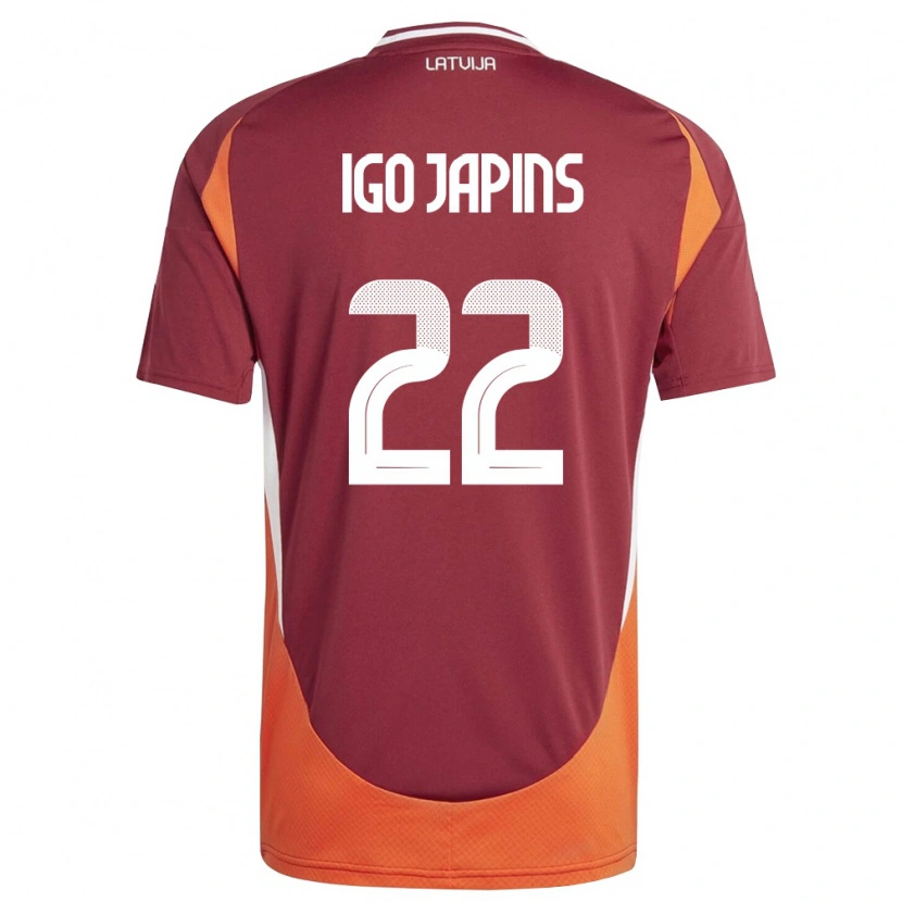 Danxen Hombre Camiseta Letonia Henrijs Igo Japins #22 Rojo Oscuro Blanco Naranja 1ª Equipación 26-28 La Camisa
