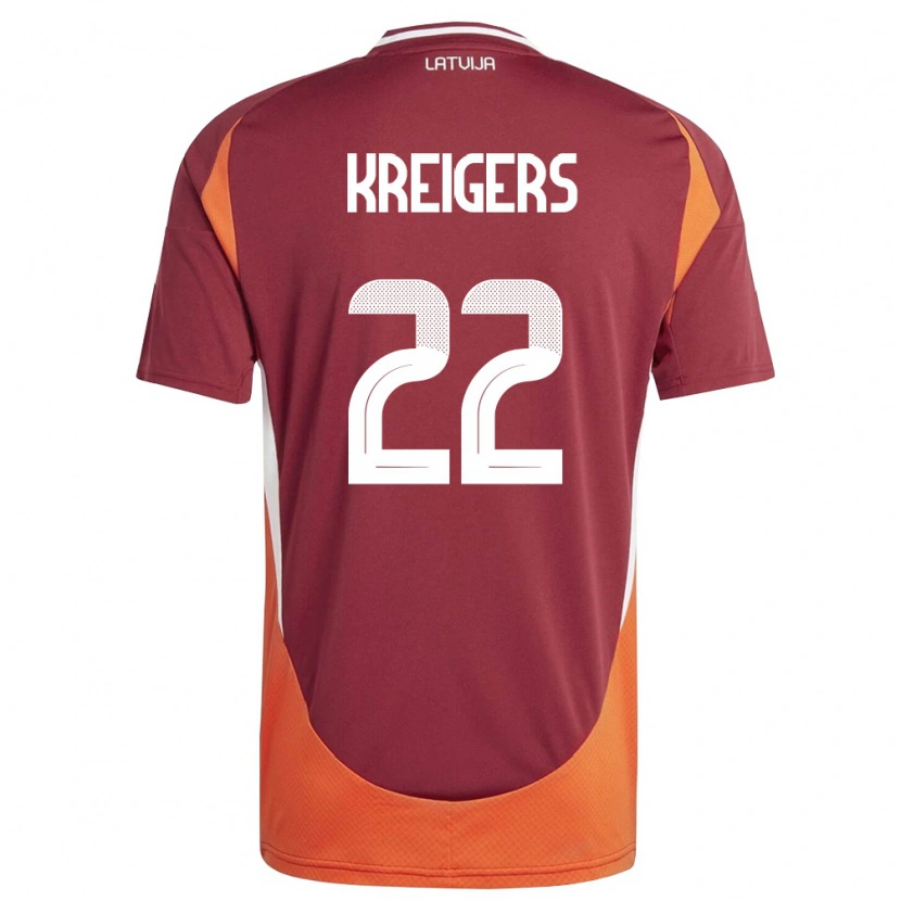 Danxen Hombre Camiseta Letonia Edvards Kreigers #22 Rojo Oscuro Blanco Naranja 1ª Equipación 26-28 La Camisa