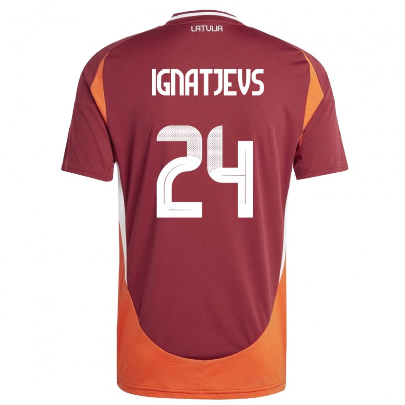 Danxen Hombre Camiseta Letonia Denis Ignatjevs #24 Rojo Oscuro Blanco Naranja 1ª Equipación 26-28 La Camisa