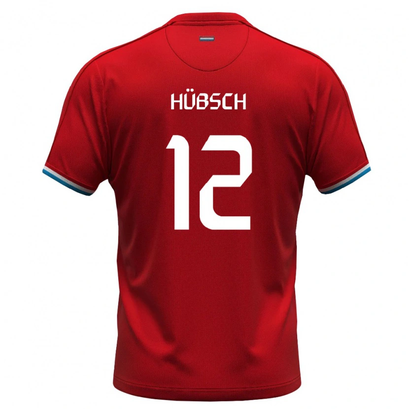 Danxen Hombre Camiseta Luxemburgo Fabrice Hübsch #12 Rojo Blanco Azul 1ª Equipación 26-28 La Camisa
