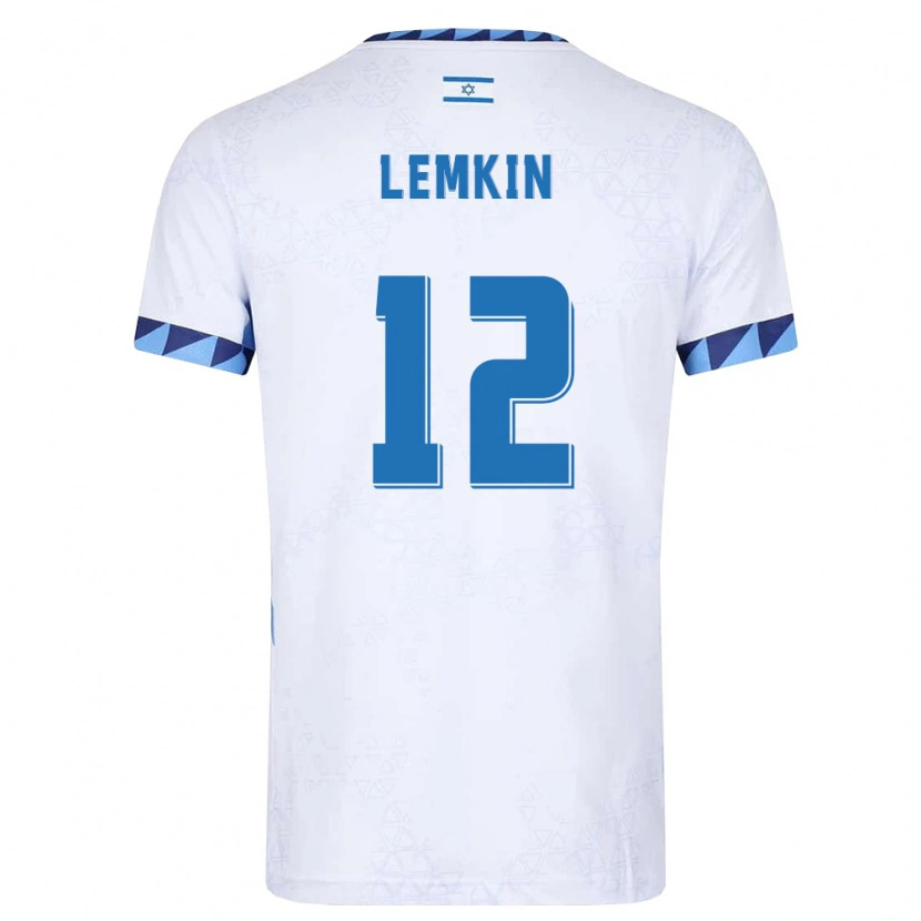 Danxen Hombre Camiseta Israel Stav Lemkin #12 Blanco Azul Claro 1ª Equipación 26-28 La Camisa