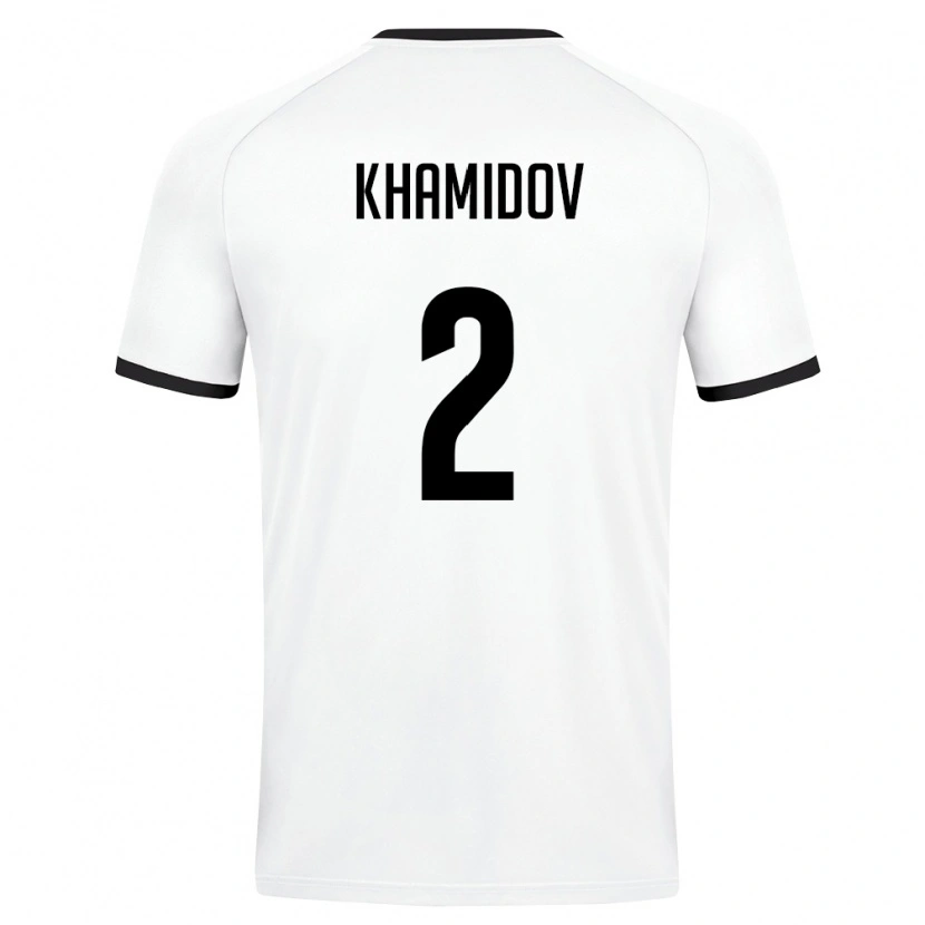 Danxen Hombre Camiseta Uzbekistán Saidkhon Khamidov #2 Blanco Verde Oscuro 2ª Equipación 26-28 La Camisa