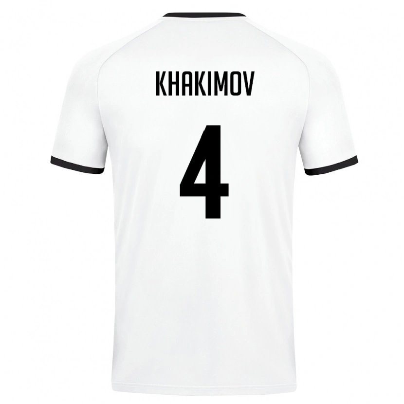 Danxen Hombre Camiseta Uzbekistán Mukhammad Khakimov #4 Blanco Verde Oscuro 2ª Equipación 26-28 La Camisa