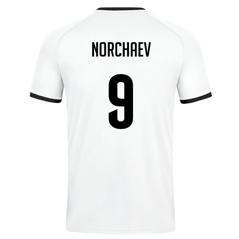 Danxen Hombre Camiseta Uzbekistán Khusayin Norchaev #9 Blanco Verde Oscuro 2ª Equipación 26-28 La Camisa