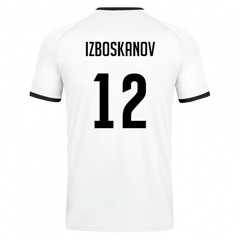 Danxen Hombre Camiseta Uzbekistán Bakhodir Izboskanov #12 Blanco Verde Oscuro 2ª Equipación 26-28 La Camisa