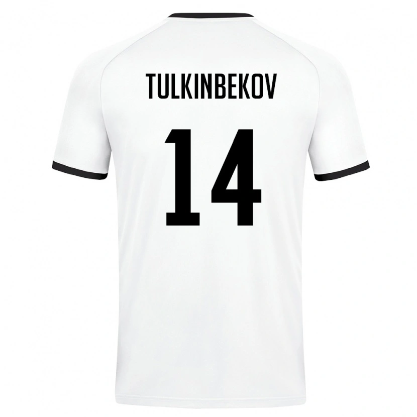 Danxen Hombre Camiseta Uzbekistán Azizbek Tulkinbekov #14 Blanco Verde Oscuro 2ª Equipación 26-28 La Camisa