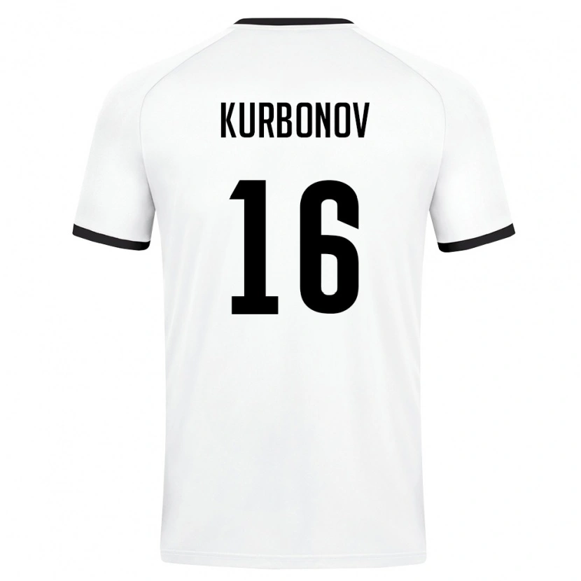 Danxen Hombre Camiseta Uzbekistán Bilol Kurbonov #16 Blanco Verde Oscuro 2ª Equipación 26-28 La Camisa
