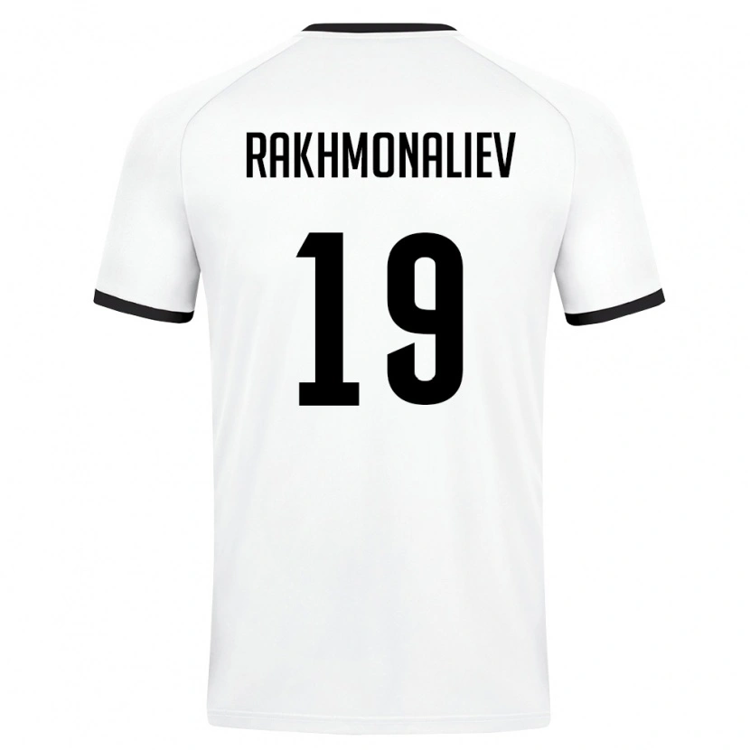 Danxen Hombre Camiseta Uzbekistán Umarali Rakhmonaliev #19 Blanco Verde Oscuro 2ª Equipación 26-28 La Camisa
