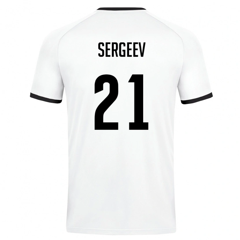 Danxen Hombre Camiseta Uzbekistán Igor Sergeev #21 Blanco Verde Oscuro 2ª Equipación 26-28 La Camisa