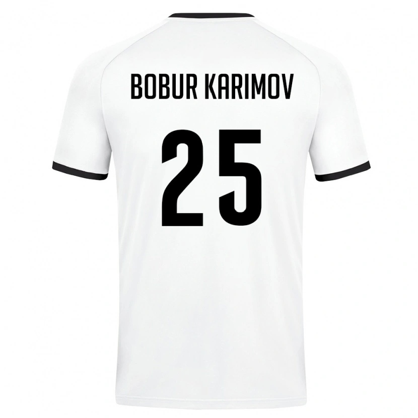 Danxen Hombre Camiseta Uzbekistán Mukhammad-Bobur Karimov #25 Blanco Verde Oscuro 2ª Equipación 26-28 La Camisa