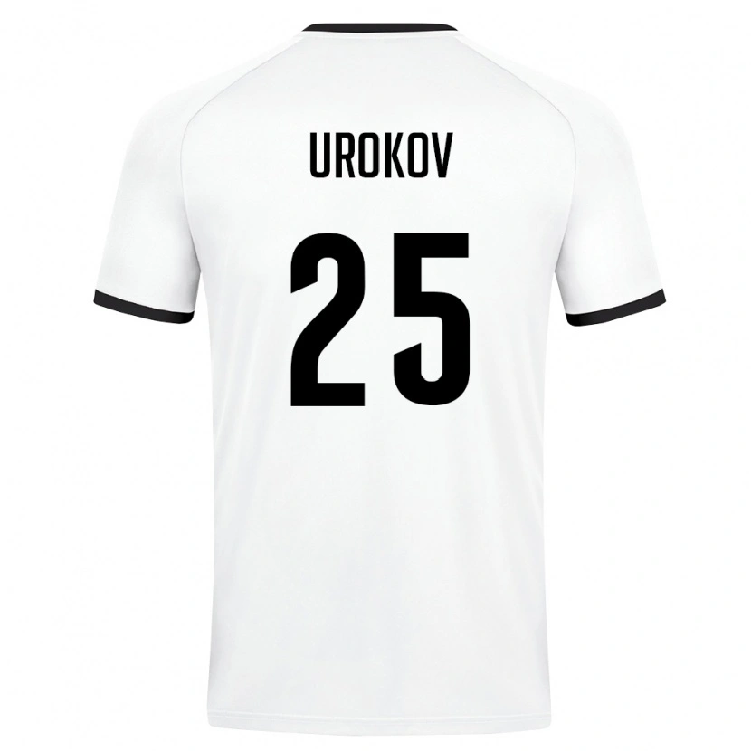 Danxen Hombre Camiseta Uzbekistán Mukhammadali Urokov #25 Blanco Verde Oscuro 2ª Equipación 26-28 La Camisa