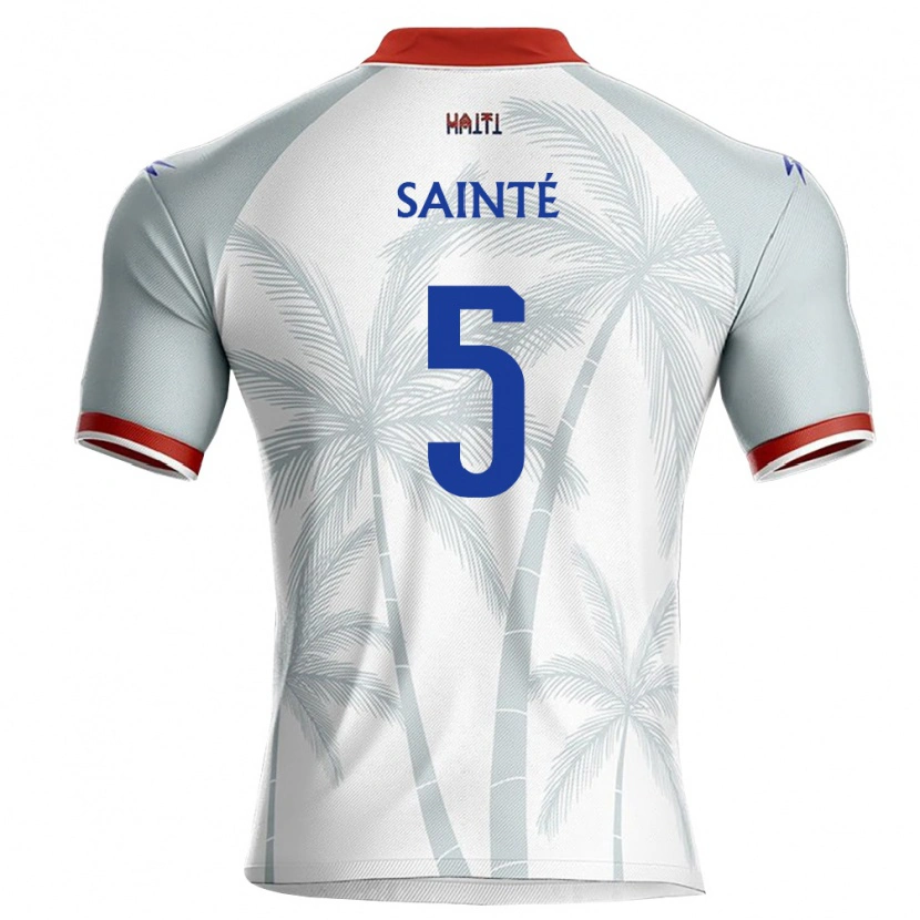 Danxen Hombre Camiseta Haití Carl Sainté #5 Blanco Rojo Gris 2ª Equipación 26-28 La Camisa