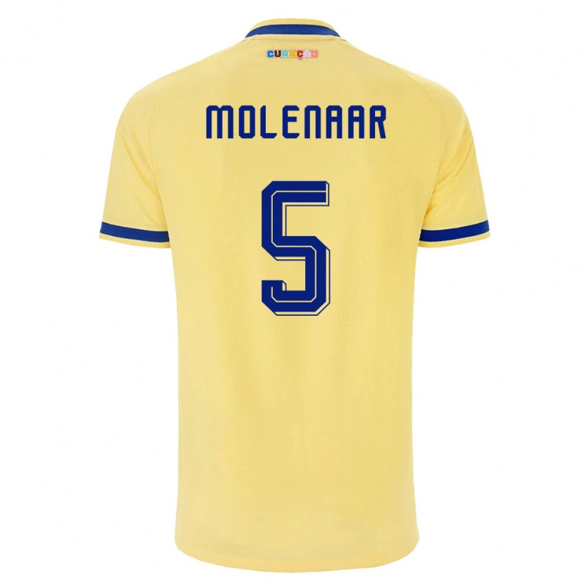 Danxen Hombre Camiseta Curazao Jayron Molenaar #5 Amarillo Marino Rosa 2ª Equipación 26-28 La Camisa