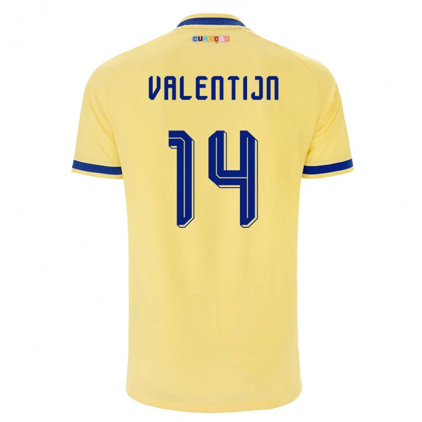 Danxen Hombre Camiseta Curazao Jurvain Valentijn #14 Amarillo Marino Rosa 2ª Equipación 26-28 La Camisa