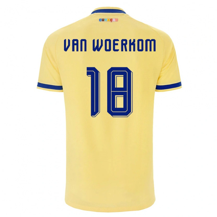 Danxen Hombre Camiseta Curazao Sebastian Van Woerkom #18 Amarillo Marino Rosa 2ª Equipación 26-28 La Camisa