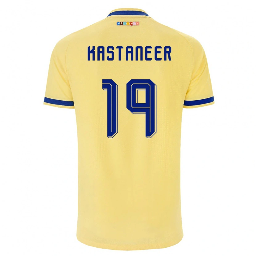 Danxen Hombre Camiseta Curazao Gervane Kastaneer #19 Amarillo Marino Rosa 2ª Equipación 26-28 La Camisa